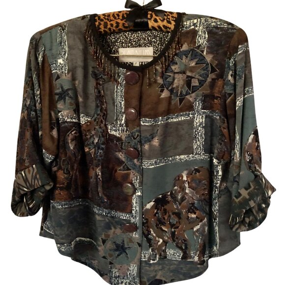 Vintage Platinum Dorothy Schoelen Skirt Set Jacket Top Skirt 2 pcs Sz S Safari - Picture 1 of 10